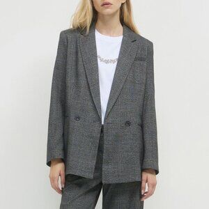 EUC Cuyana Wool Blend Glen Plaid Blazer Charcoal Small $398